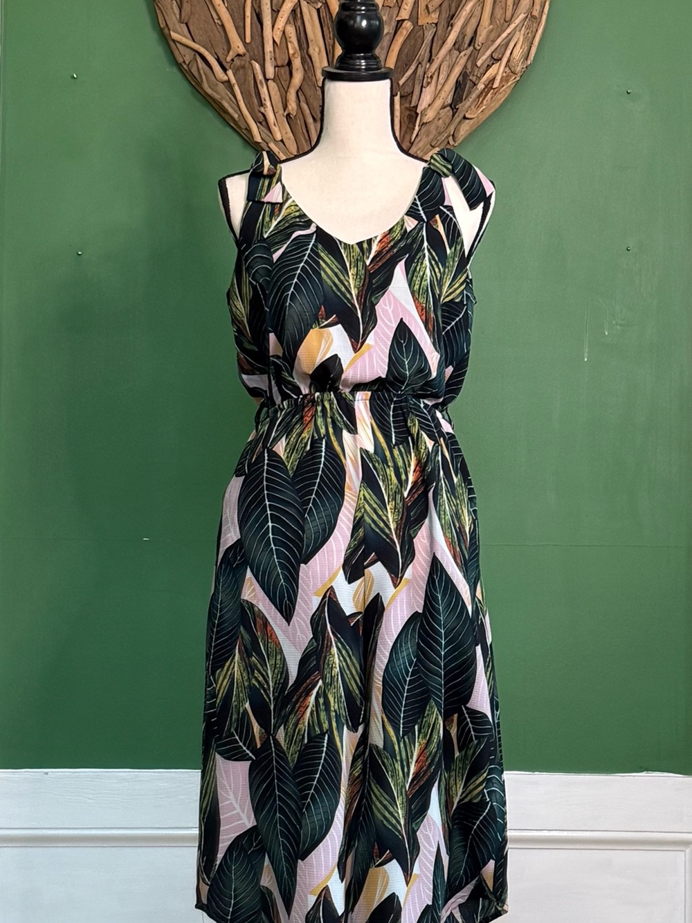 Tropical Leaf Strap Jumpsuit in Pink & Green